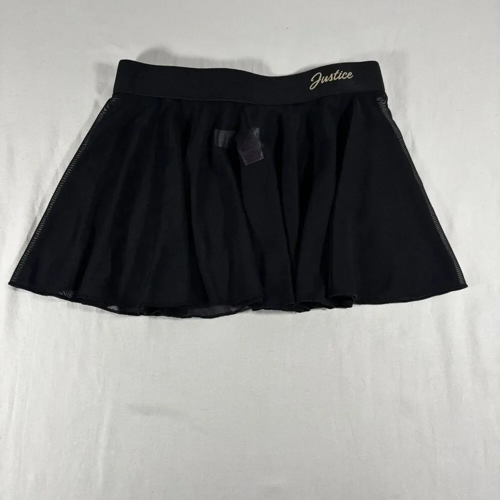 Justice Girls Black Mesh Skater Skirt Size M 10